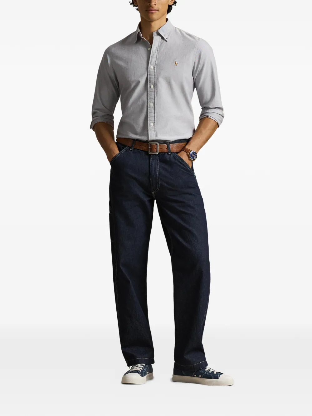 Polo Ralph Lauren Oxford overhemd met borduurwerk Grijs