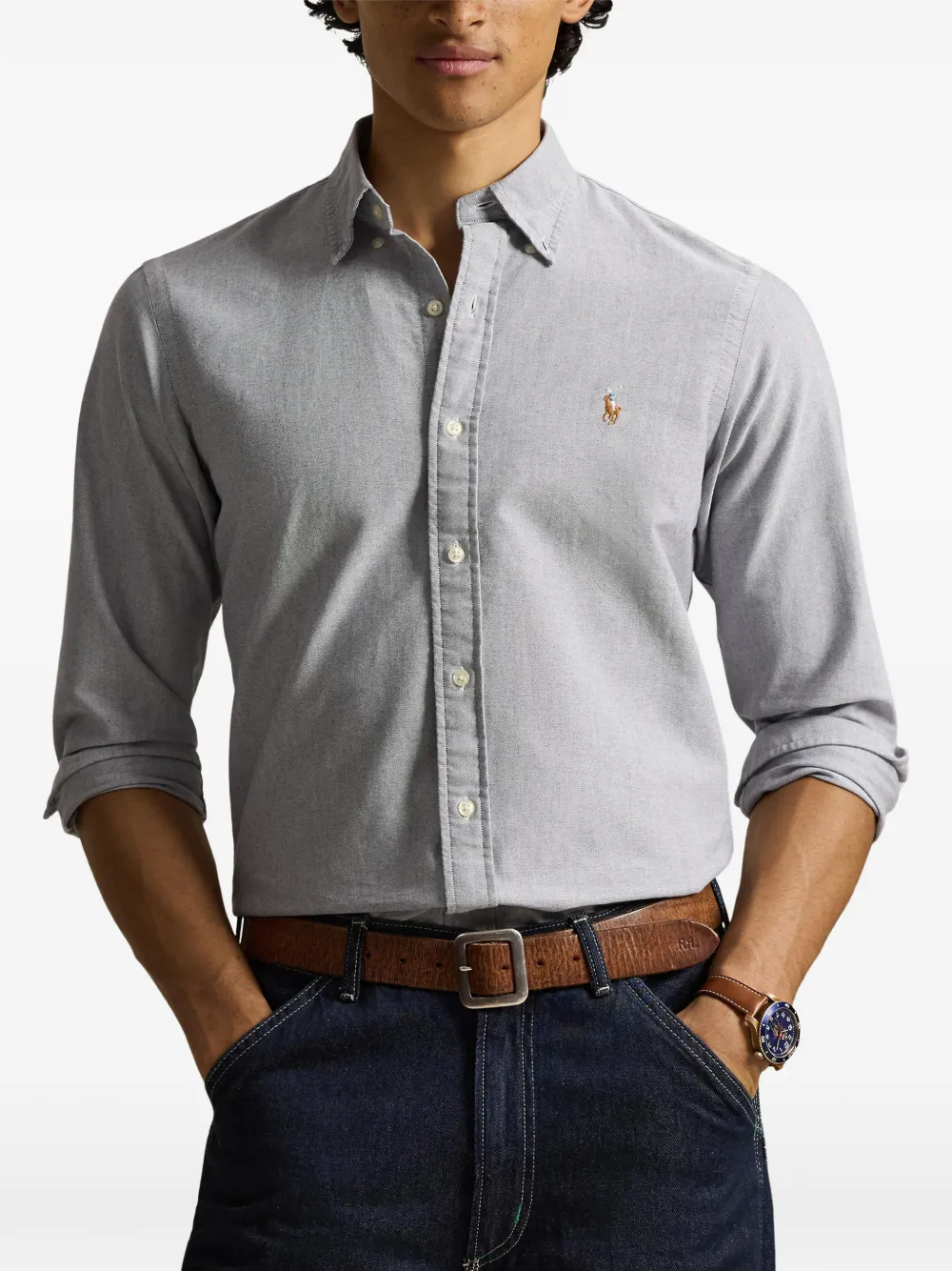 Polo Ralph Lauren Oxford overhemd met borduurwerk Grijs