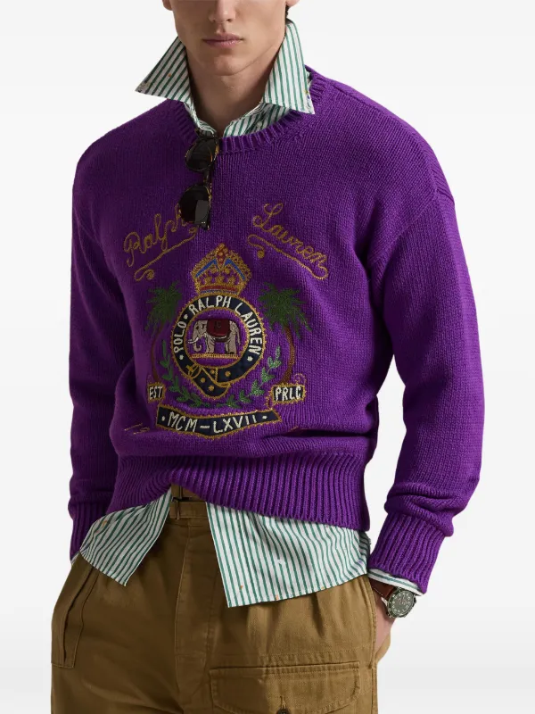 Polo Ralph Lauren Embroidered crew-neck Sweater | Purple | FARFETCH