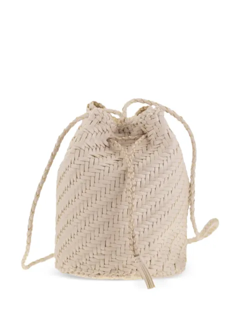 Dragon Pompom Double Jump woven leather bucket bag