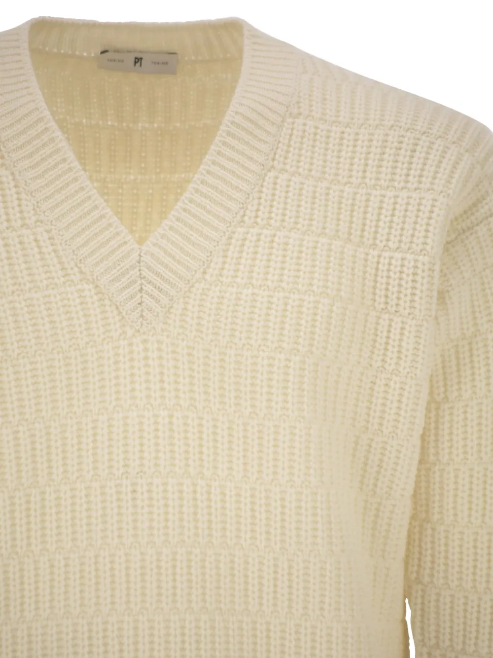 Pt Torino Wool Sweater With V Neck In Nude