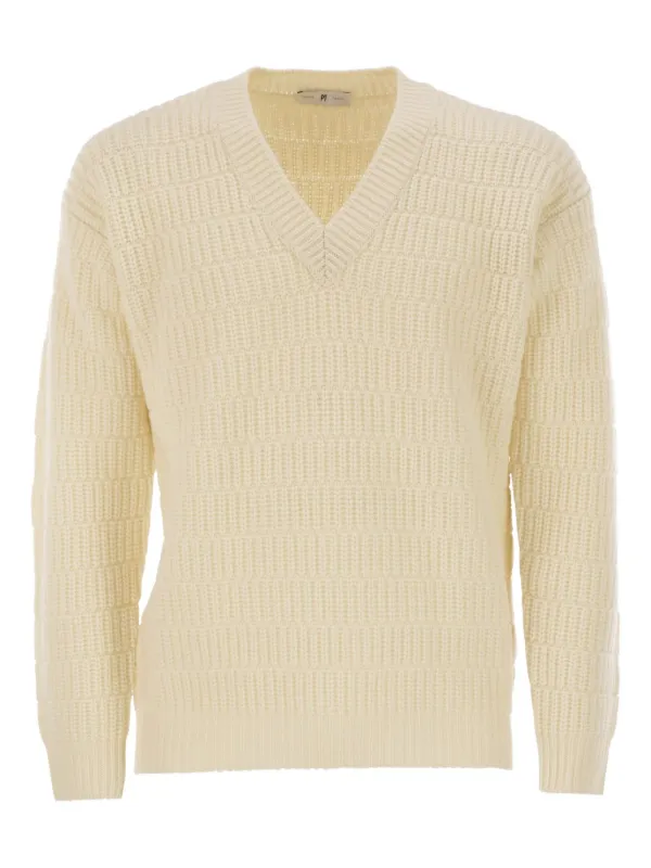 PT Torino Geometric V-neck Sweater in Neutrals