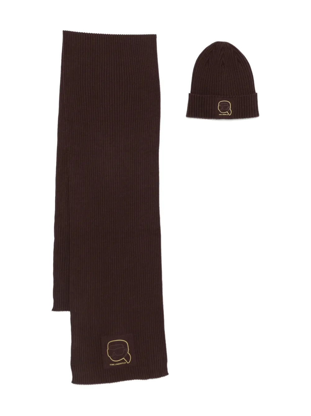 Karl Lagerfeld ribbed beanie scarf | Brown | Image 1