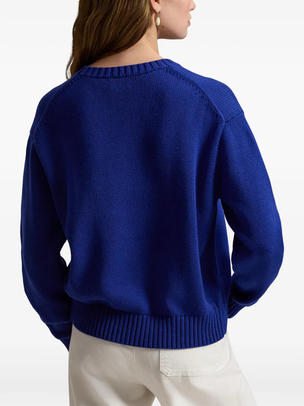 intarsia-knit embroidered polo bear crewneck sweater