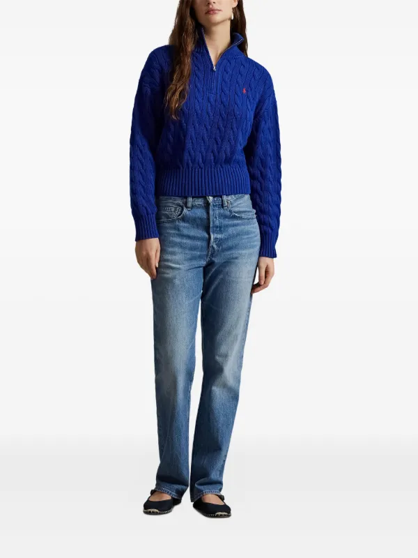 Polo Ralph Lauren cable-knit quarter-zip Sweater | Blue | FARFETCH CA