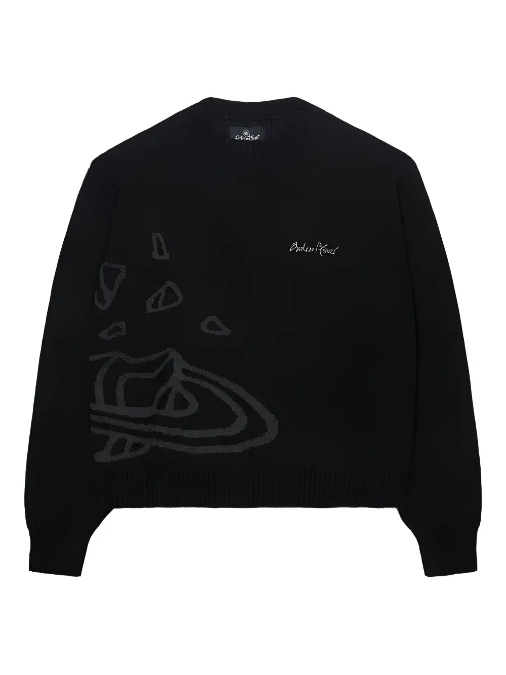 Broken Planet Graphic Print Knit Sweater In Black
