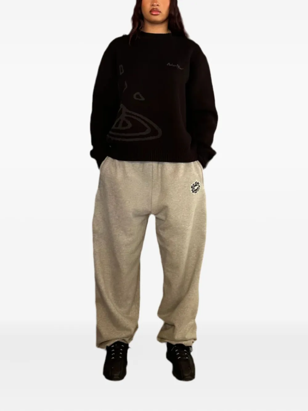 Broken Planet Graphic Print Knit Sweater In Black