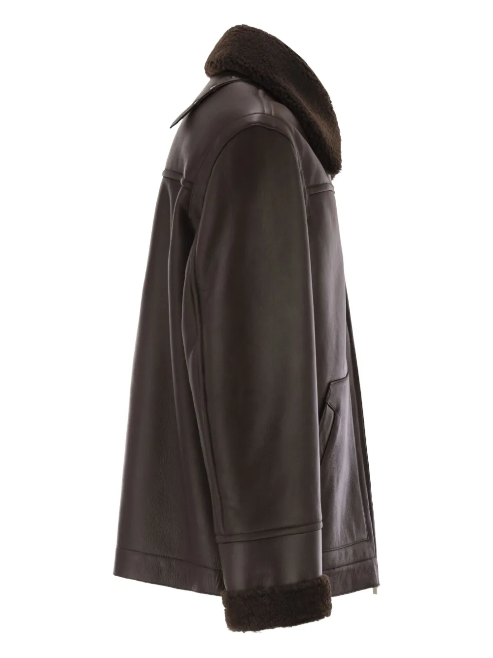 Pt Torino Shearling-trim Leather Jacket In Brown