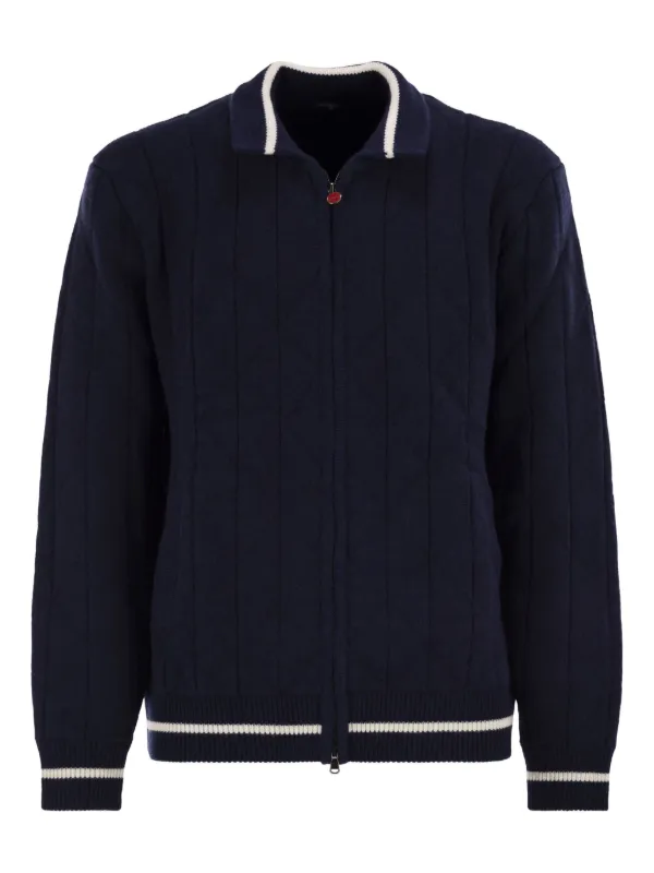 Kiton Zipped Ribbed Cashmere Cardigan in Blue