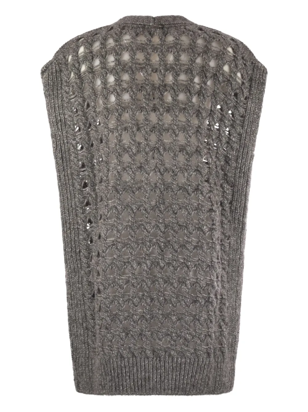 Herno Long Openwork Cardigan With V-neck And Ribbed Edges In Gray