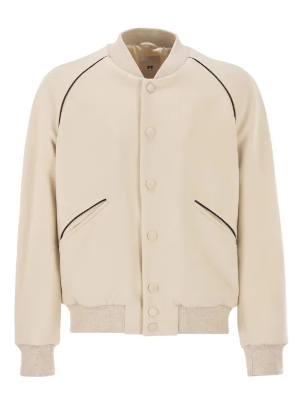 PT Torino Piped-trim Bomber Jacket in Neutrals