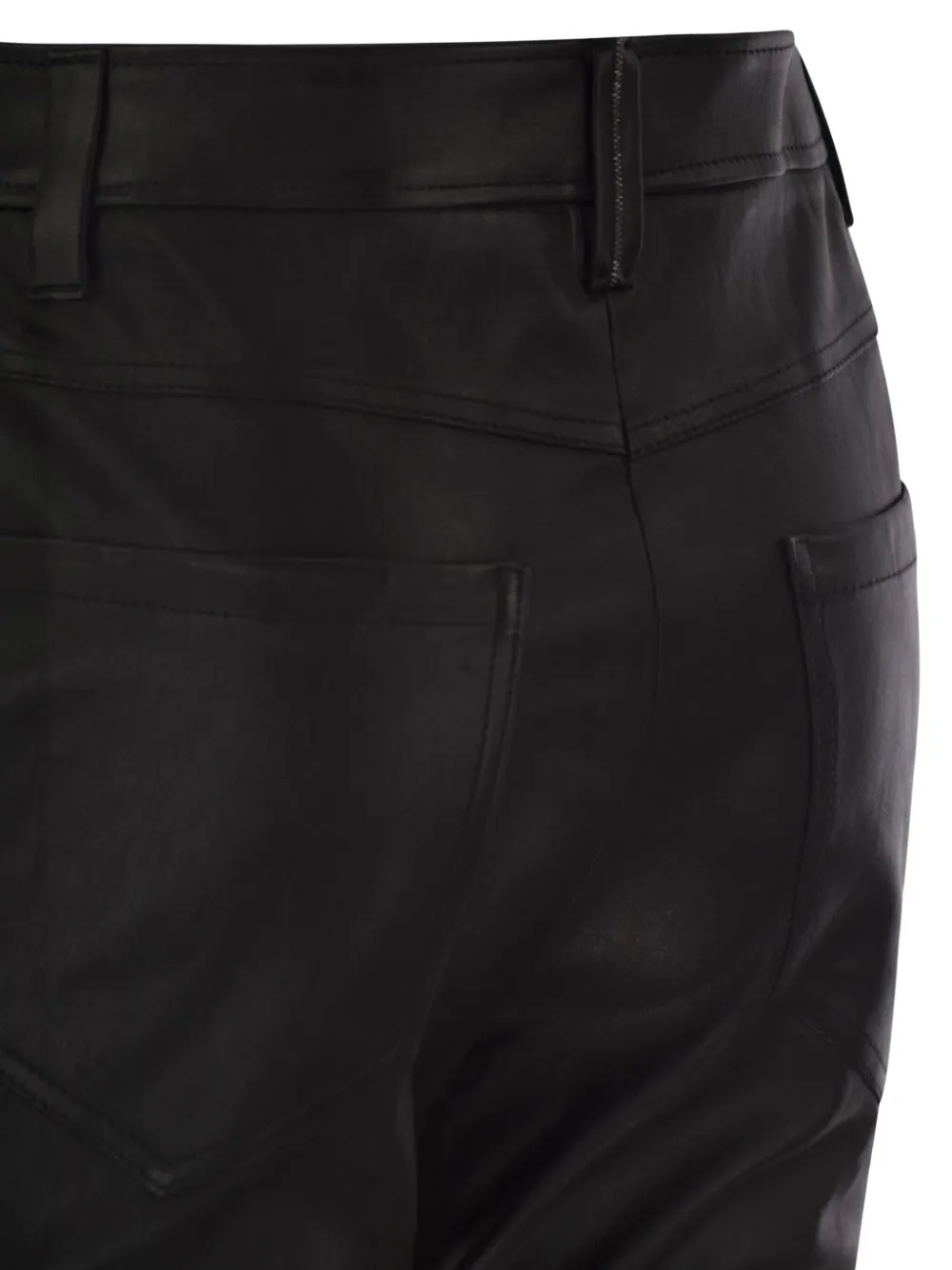 Brunello Cucinelli Women Stretch Nappa Leather Square Cigarette Trousers With Jewellery In Black