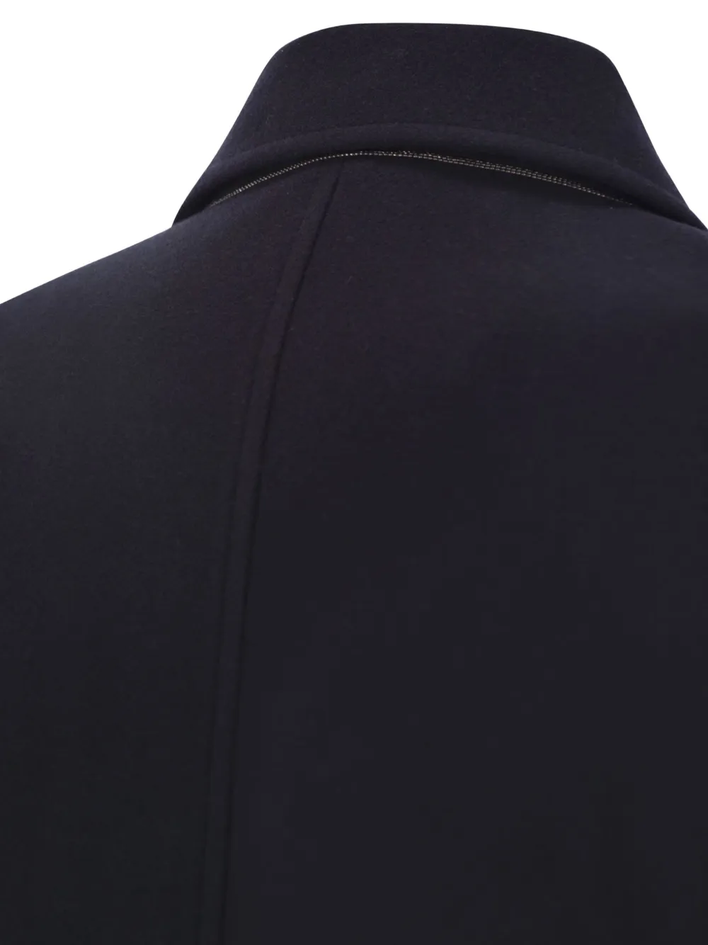 Brunello Cucinelli Long Wool Coat With Jewellery In Blue