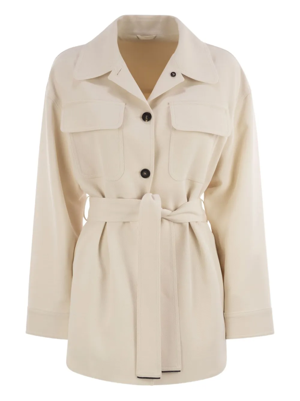 Brunello Cucinelli Buttoned-up Belted Jacket In White