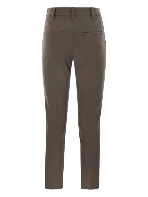 brown cigarette pants Brunello Cucinelli In Viscose Linen Twill Renuar Women's Pull-On Cigarette Pants,