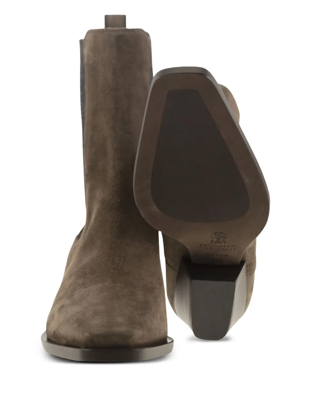 Brunello Cucinelli 45 mm suède laarzen met Western-design en elastisch vlak Bruin