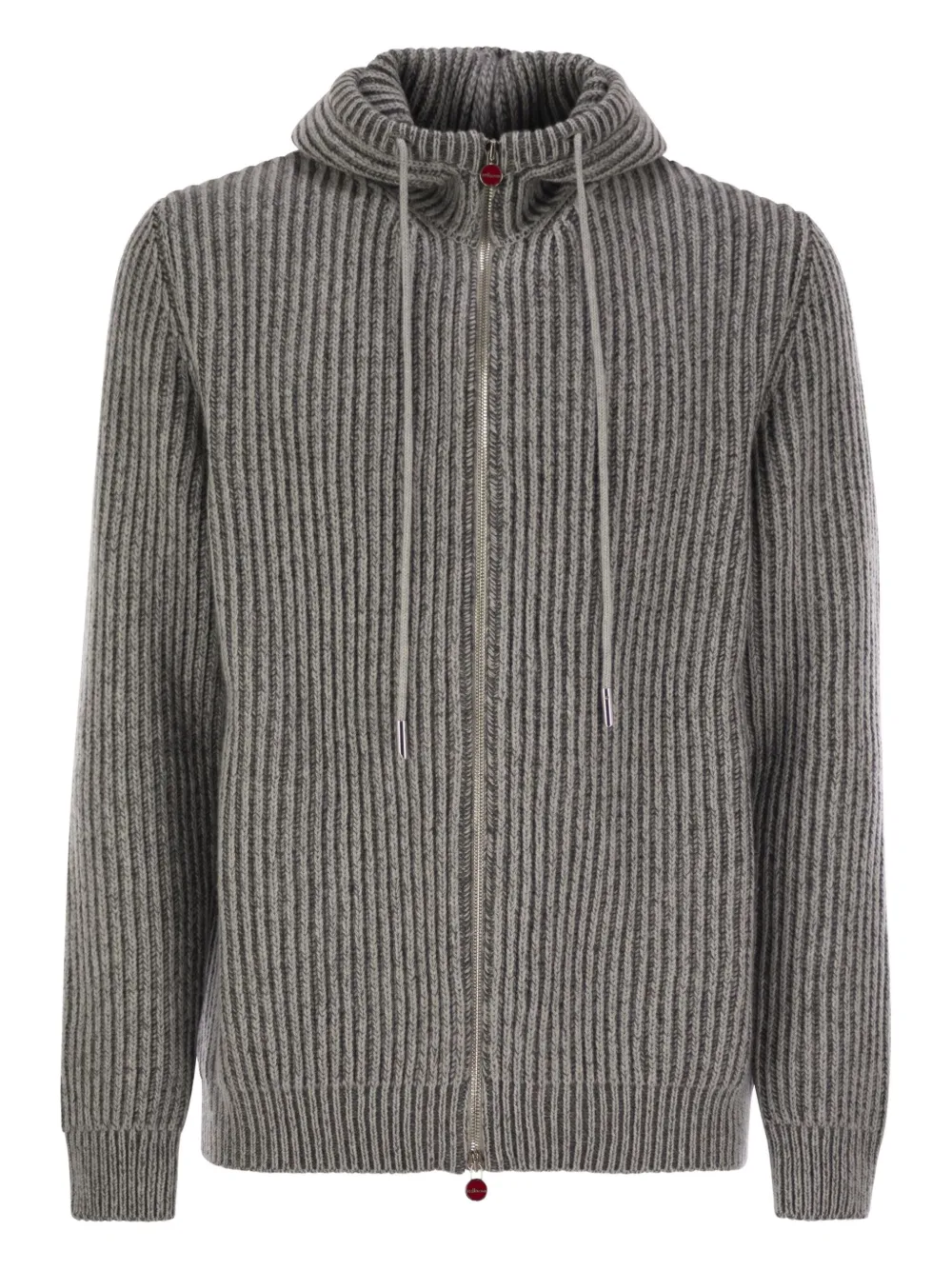 Kiton Cardigan a coste con cappuccio - Grigio
