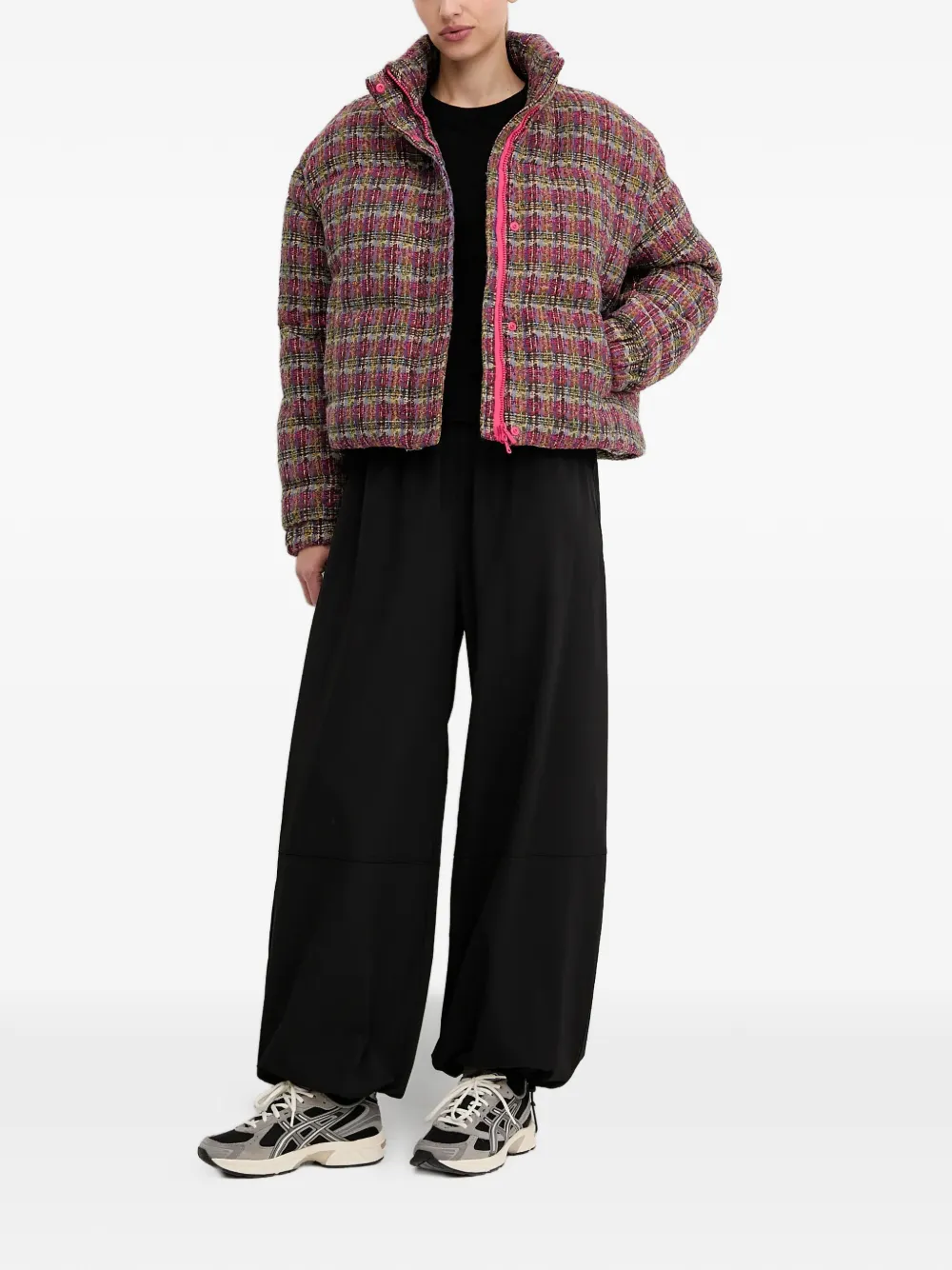 Ea7 Plaid Puffer Jacket In Purple