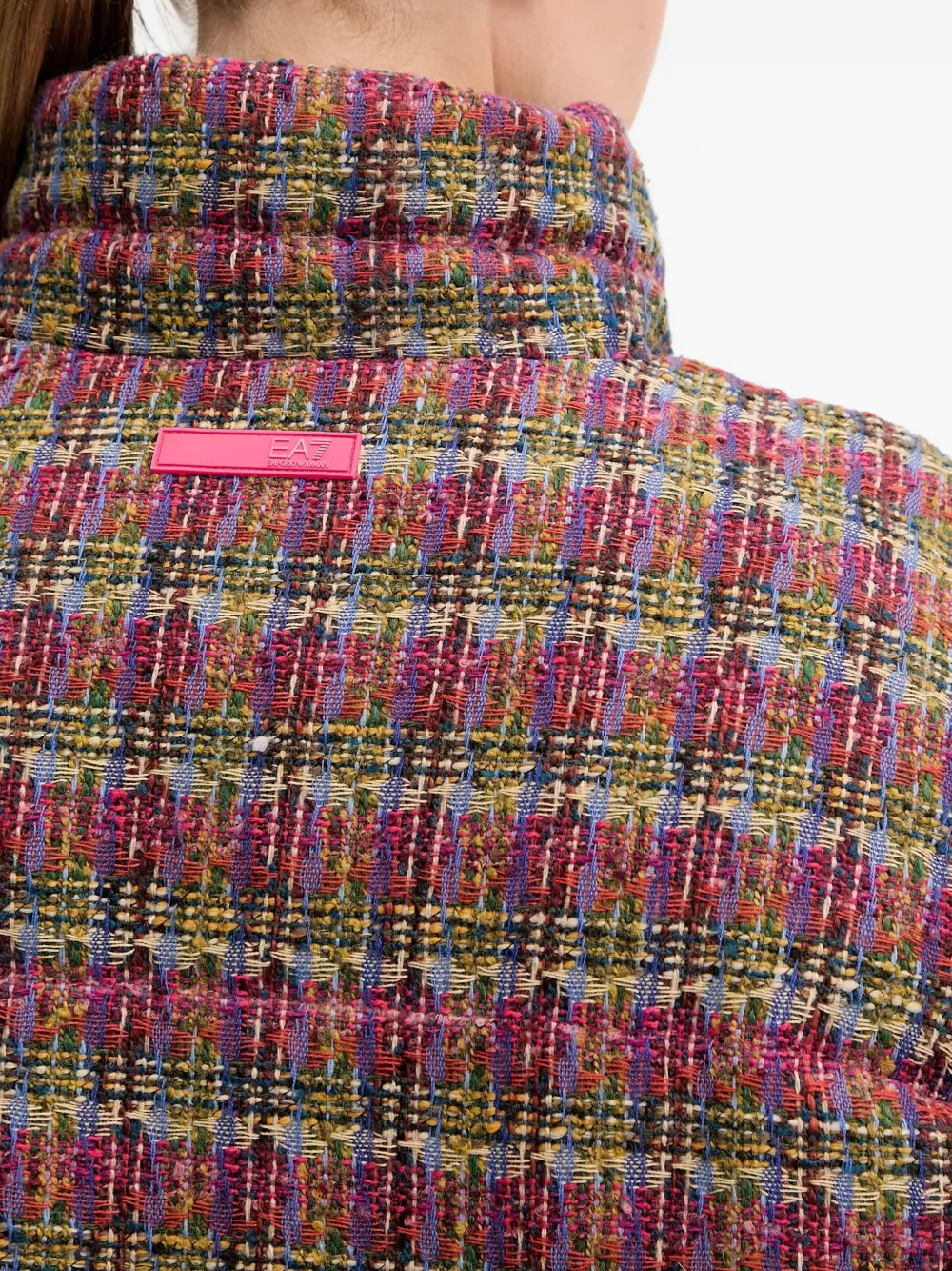 Ea7 Plaid Puffer Jacket In Purple