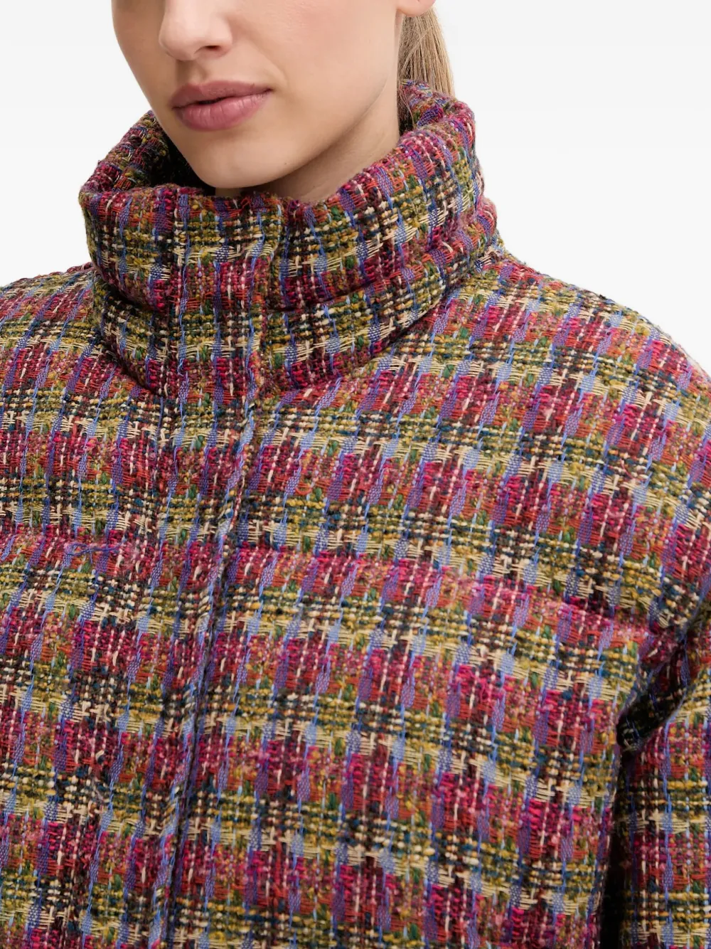 Ea7 Plaid Puffer Jacket In Purple