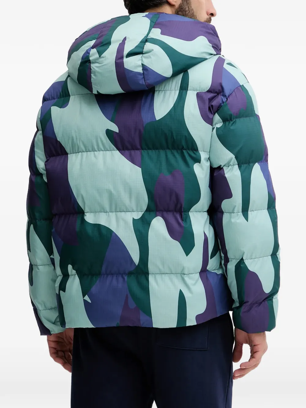 Ea7 Iridescent Nylon Padded Jacket With Hood In Blue