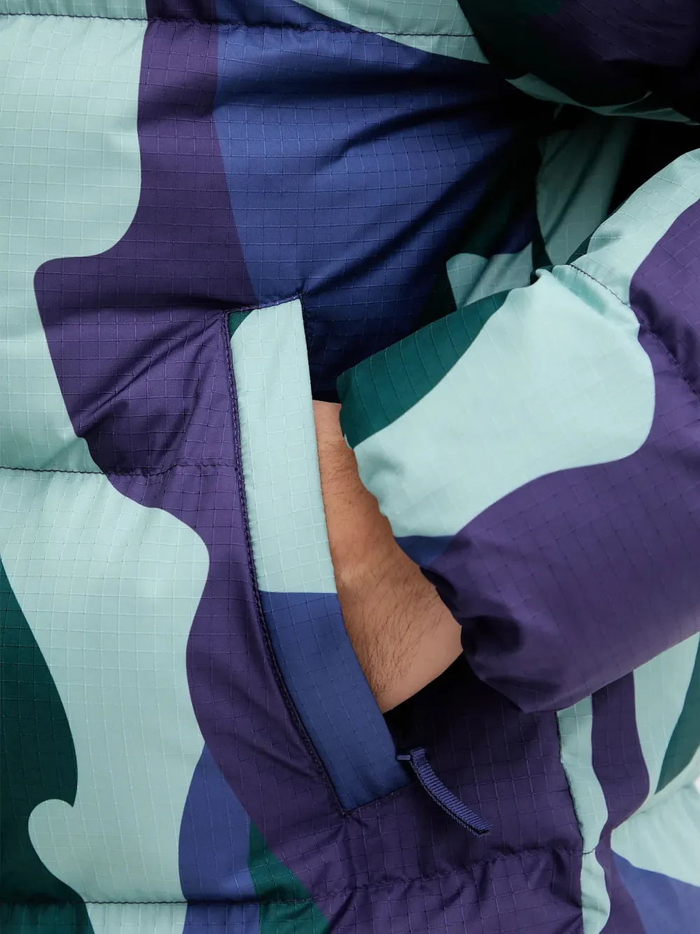 Ea7 Iridescent Nylon Padded Jacket With Hood In Blue