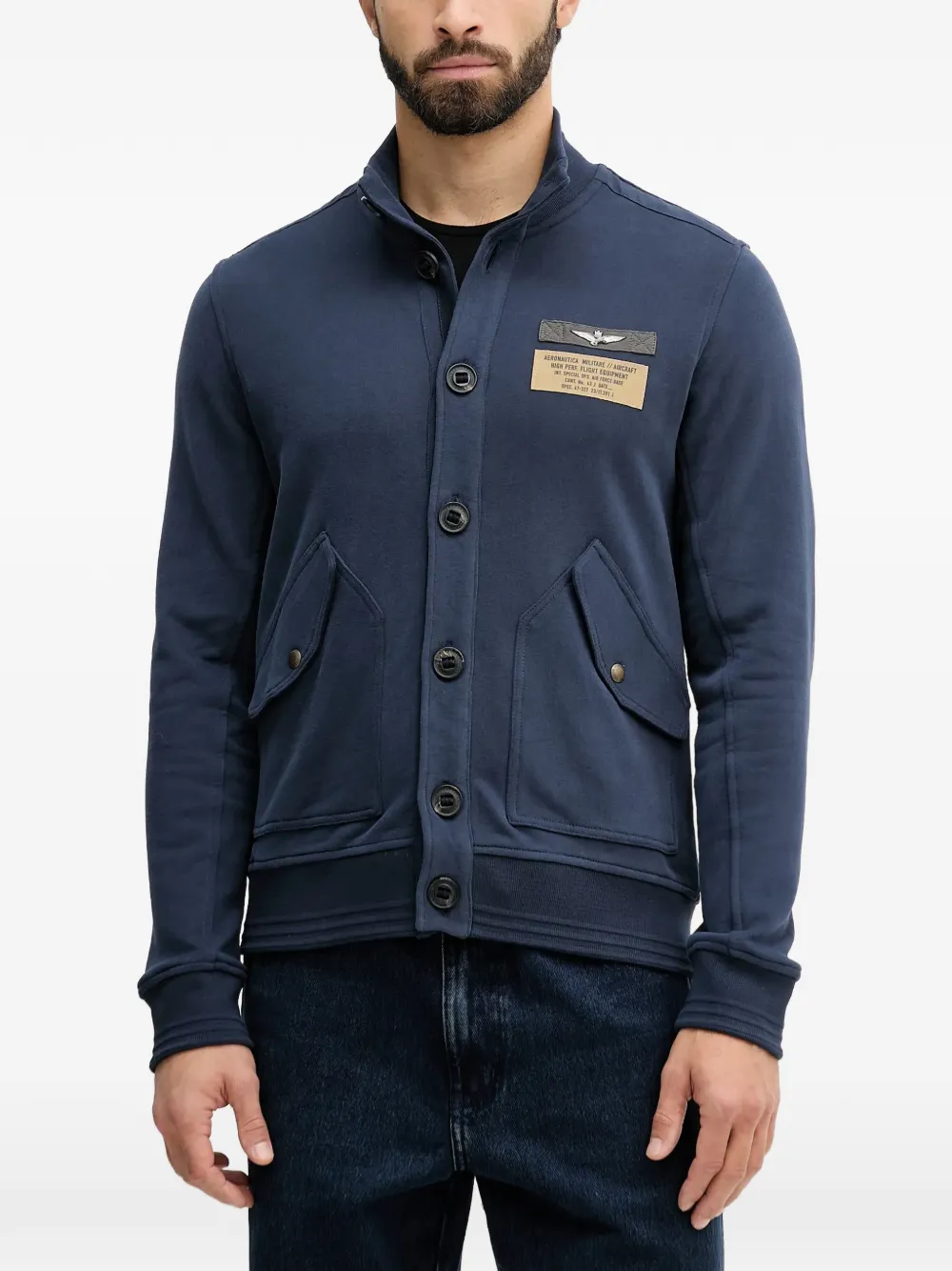 Aeronautica Militare button-up logo-patch sweatshirt - Blu