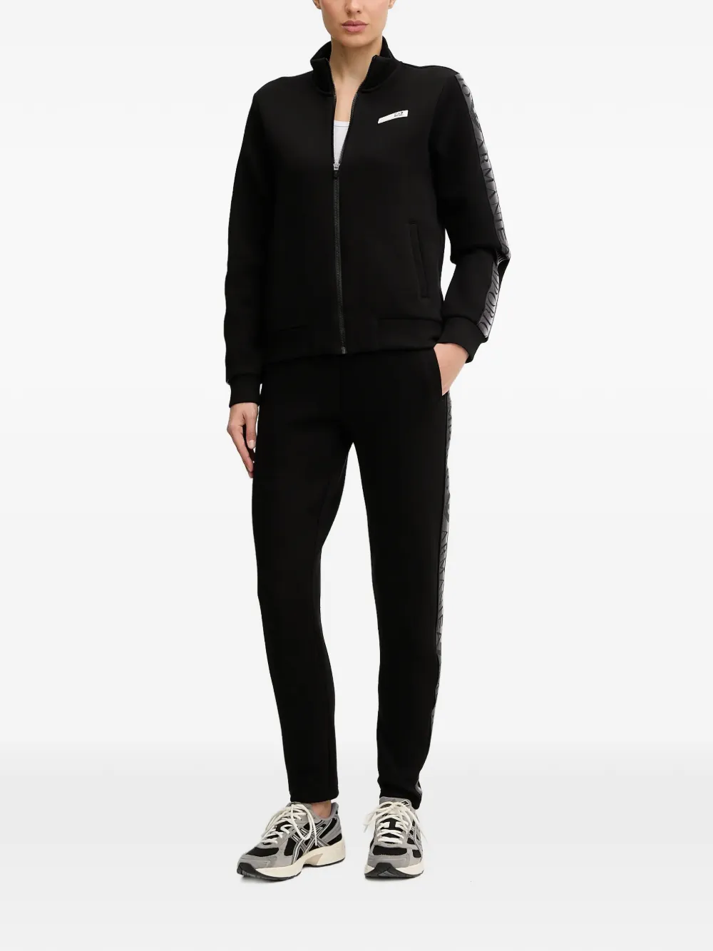 Ea7 Emporio Armani zip logo stripe jumpsuit - Zwart