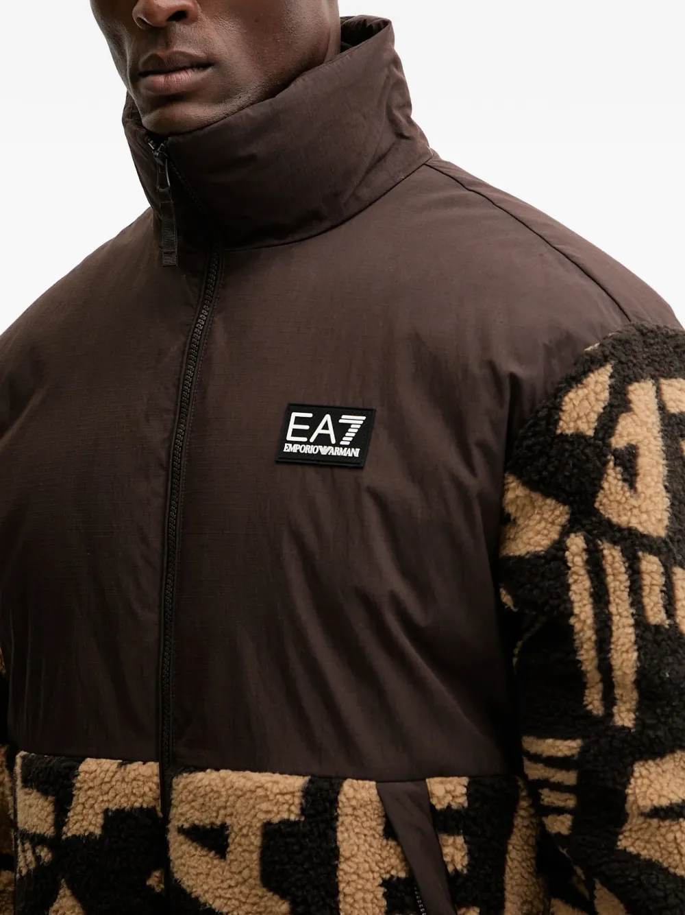 Ea7 Logo-patch Jacket In Brown