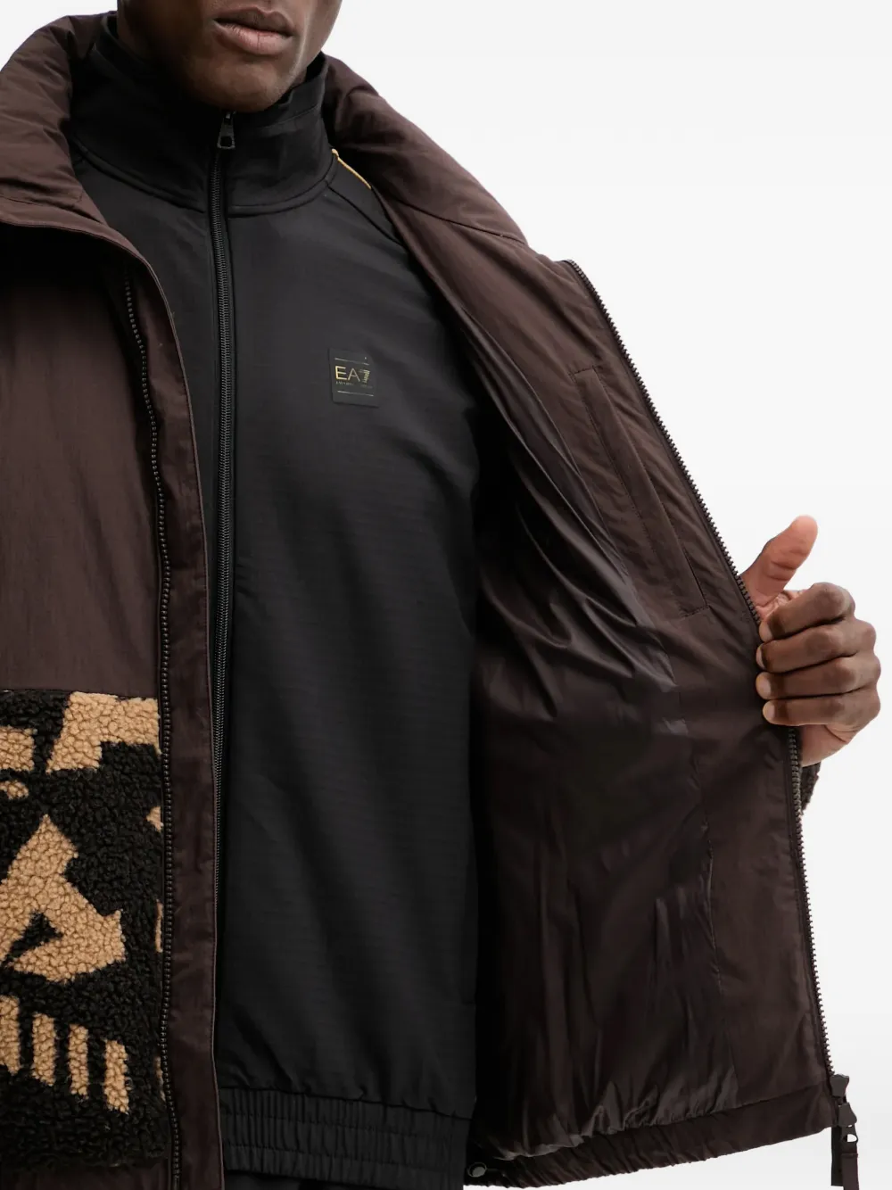 Ea7 Logo-patch Jacket In Brown