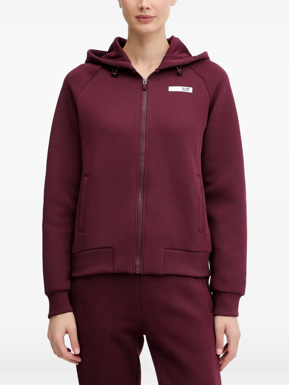 Ea7 Zip Hooded Top In Red