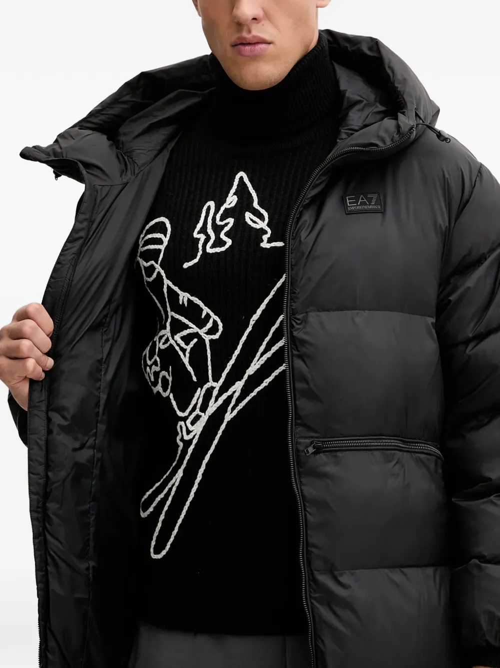 Ea7 Logo Patch Padded Coat In Black