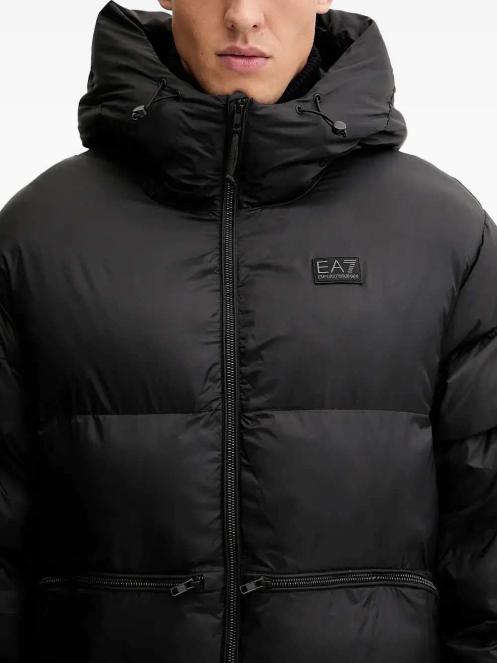 Ea7 Logo Patch Padded Coat In Black