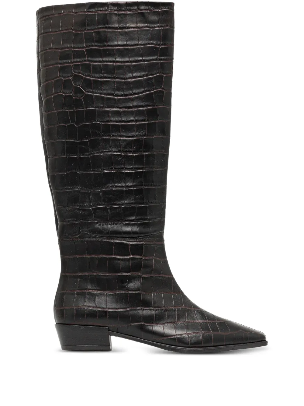 Copenhagen pointed-toe crocodile-effect knee-high boots | Brown | Image 1