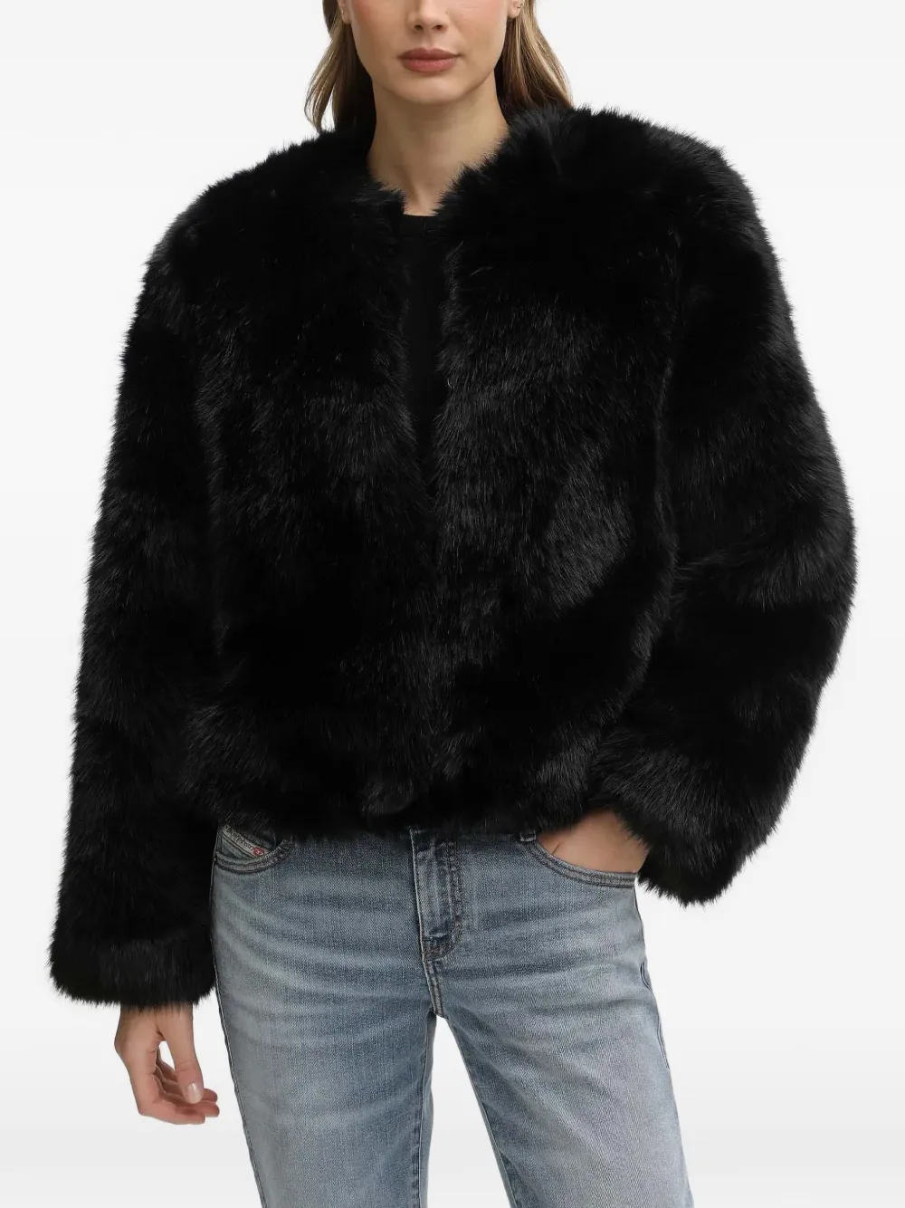 Blugirl collarless faux-fur jacket - Nero