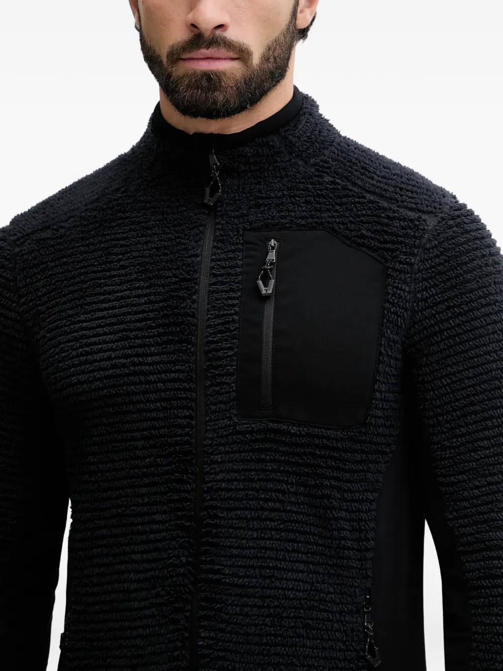 Ea7 Emporio Armani Bear fleece gebreide trui met textuur en rits Zwart