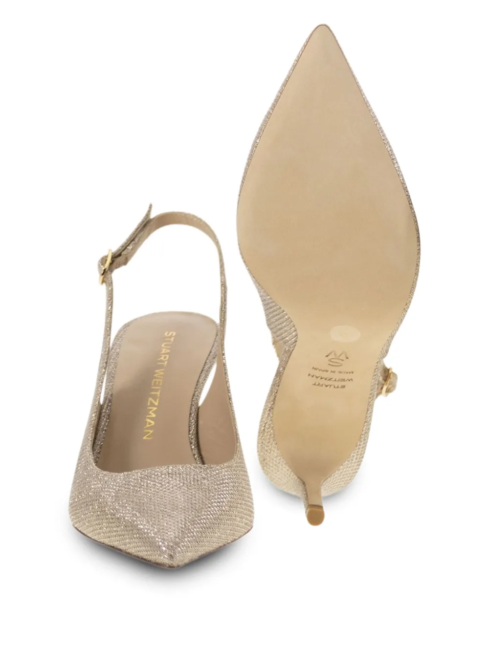 Stuart Weitzman 75 mm slingback pumps met puntige neus Goud