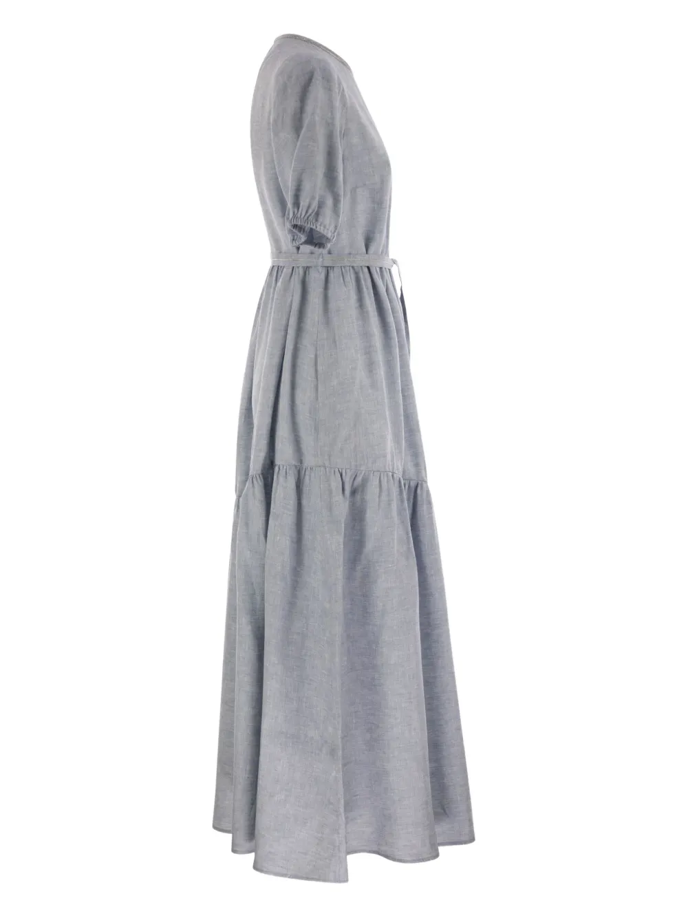 Peserico Flounce Belted Linen Dress In Gray