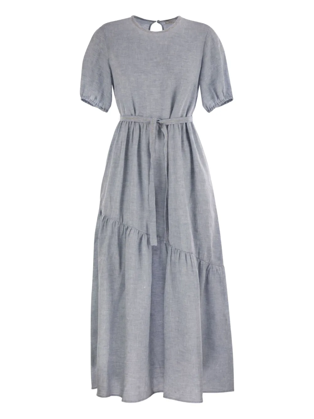 Peserico Flounce Belted Linen Dress In Gray