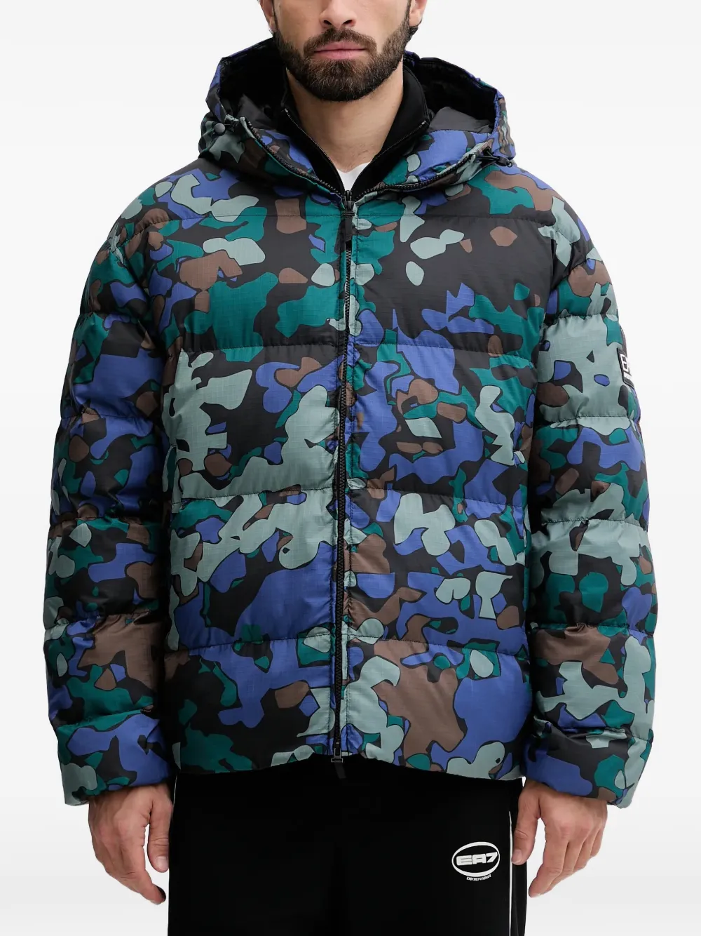 Ea7 Emporio Armani camouflage hooded jacket - Blu
