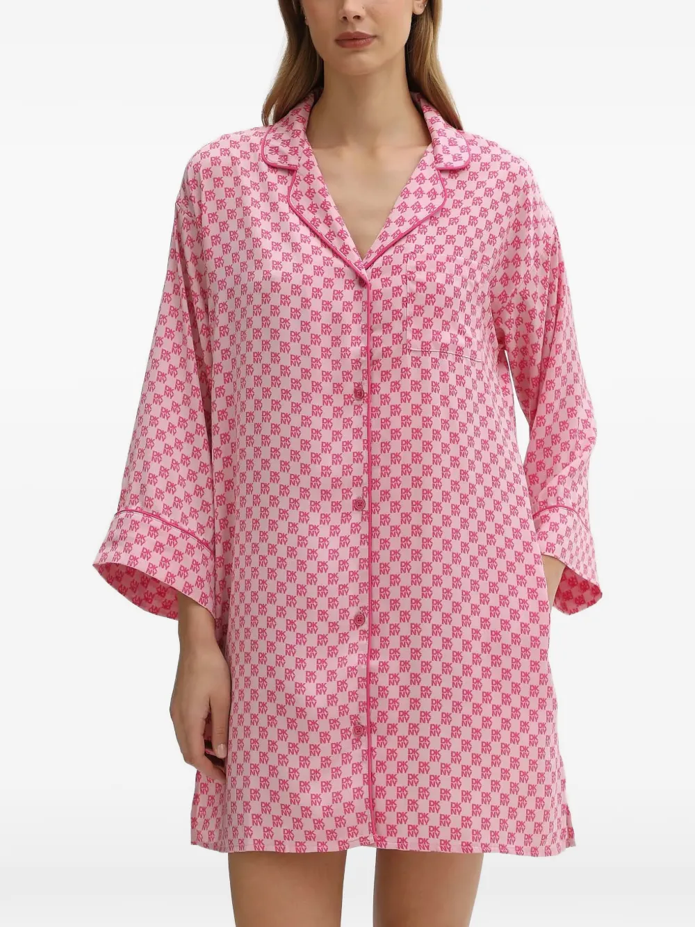 DKNY buttoned patterned nightdress | Pink | Image 1