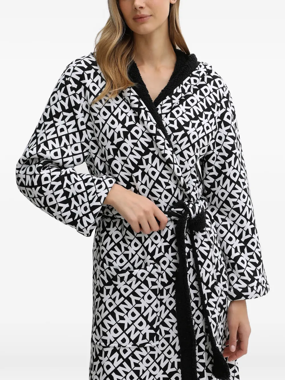 Dkny Hooded Geometric Print Robe In Multi