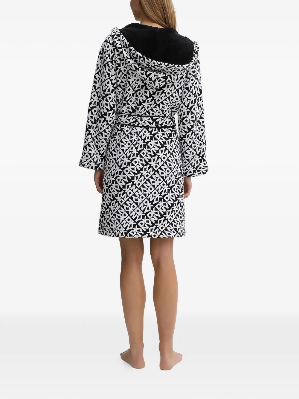 Dkny Hooded Geometric Print Robe In Multi