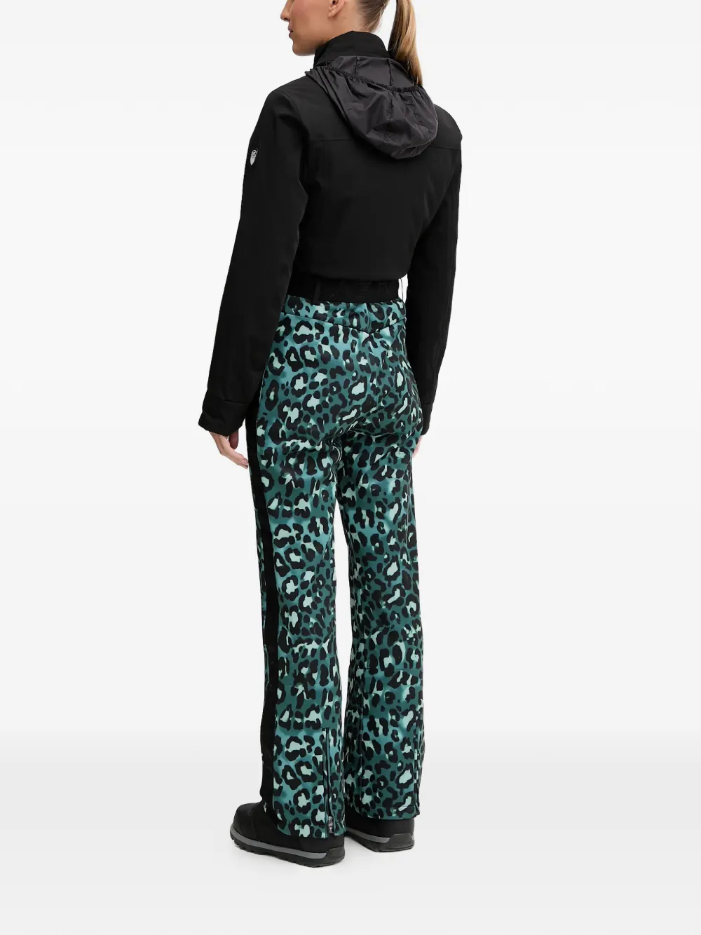 Ea7 Leopard Print Zip Ski Trousers In Black