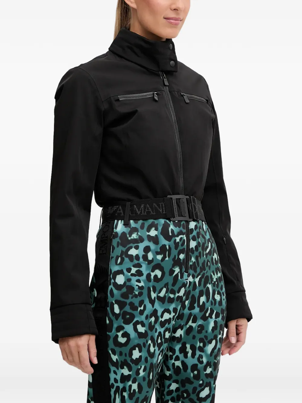 Ea7 Leopard Print Zip Ski Trousers In Black