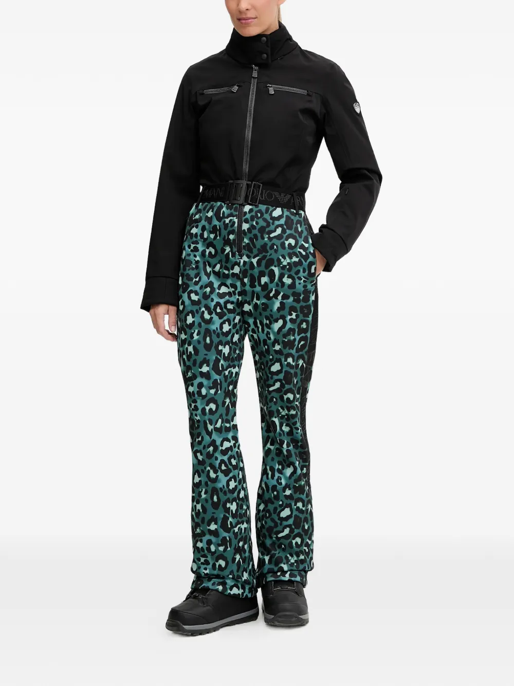Ea7 Leopard Print Zip Ski Trousers In Black