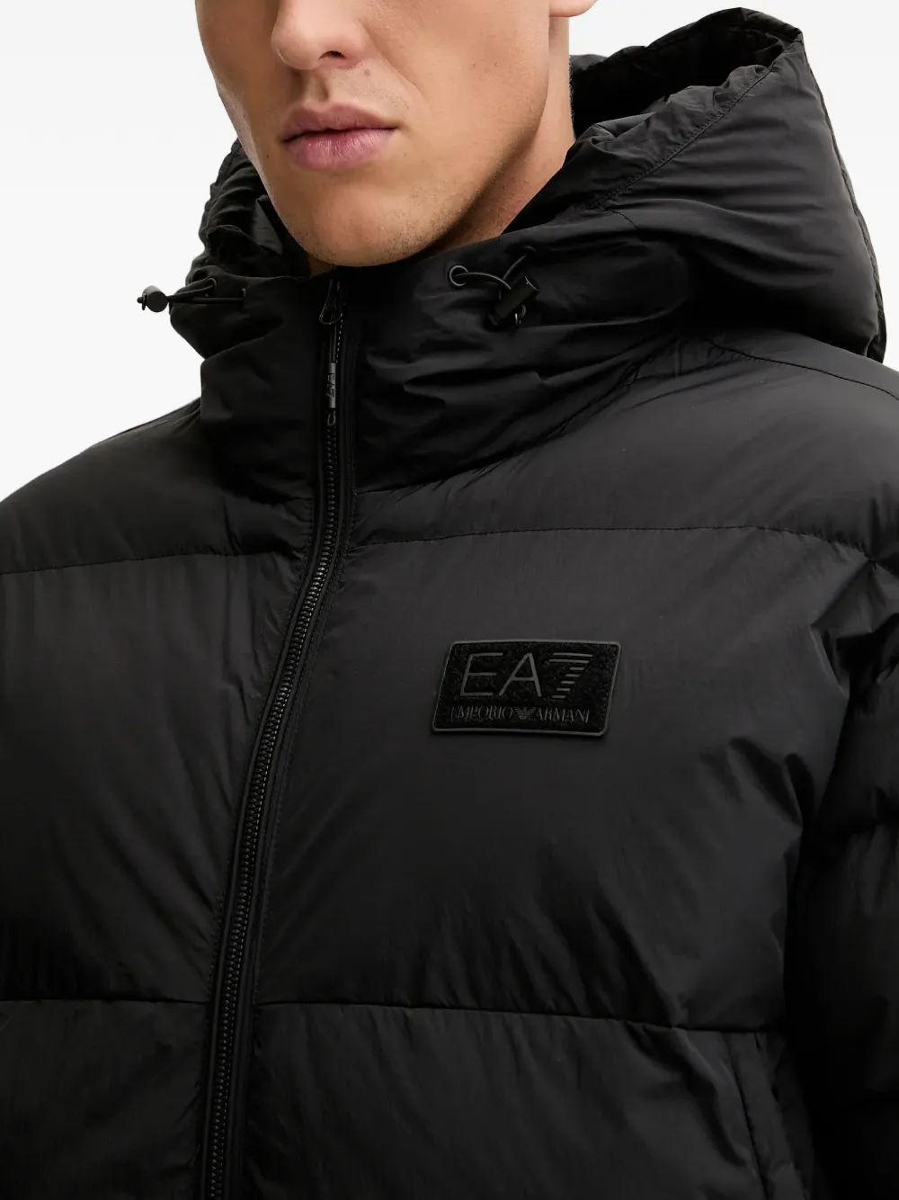 Ea7 Hooded Logo-patch Jacket In Black