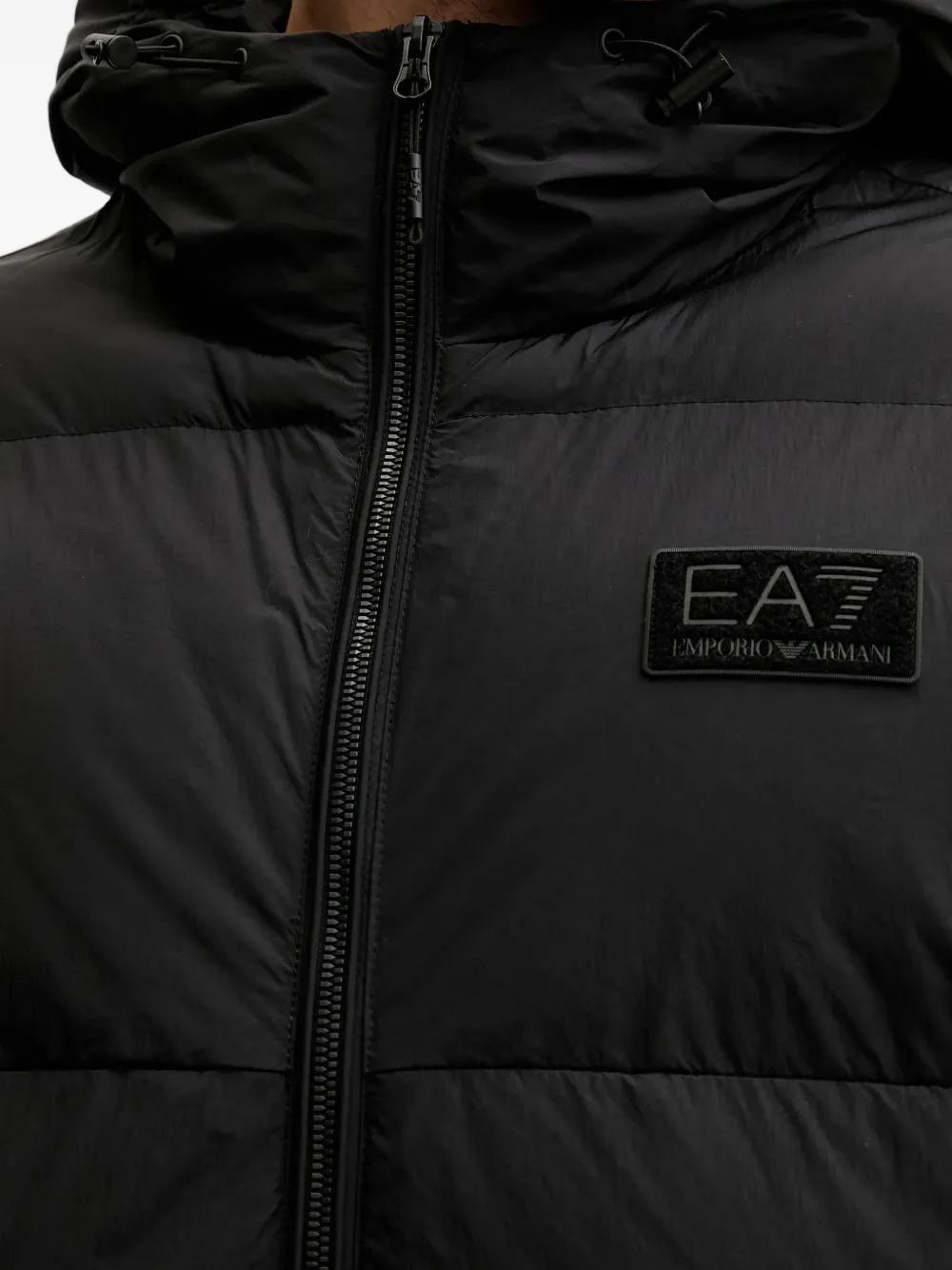 Ea7 Hooded Logo-patch Jacket In Black