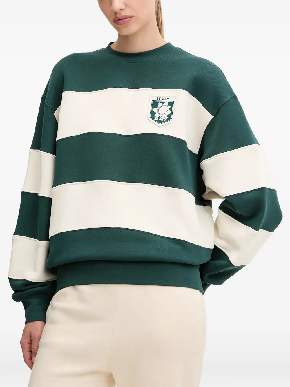 Ea7 Striped Sweatshirt In Green