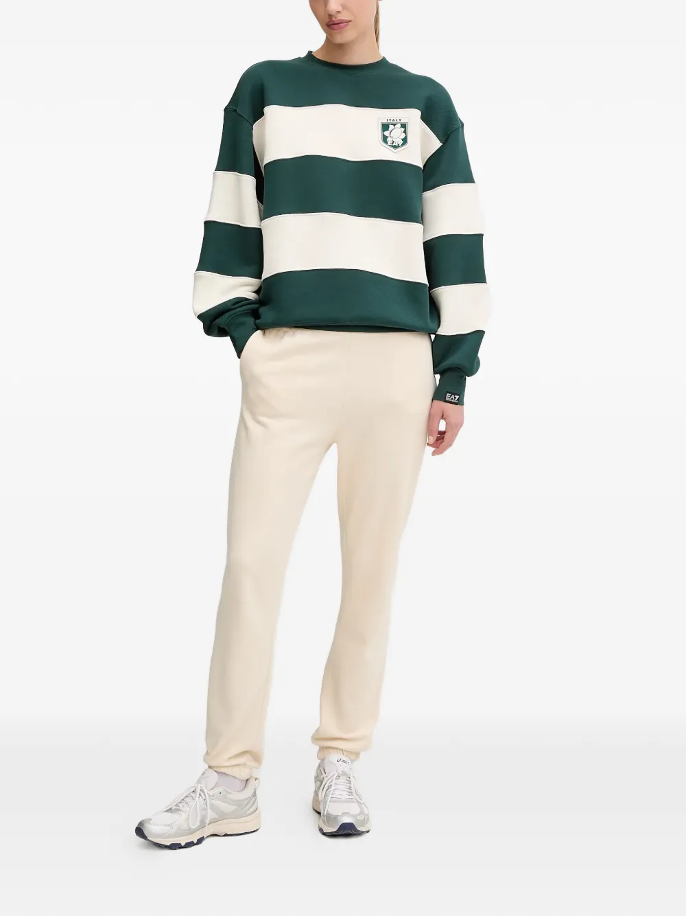 Ea7 Striped Sweatshirt In Green